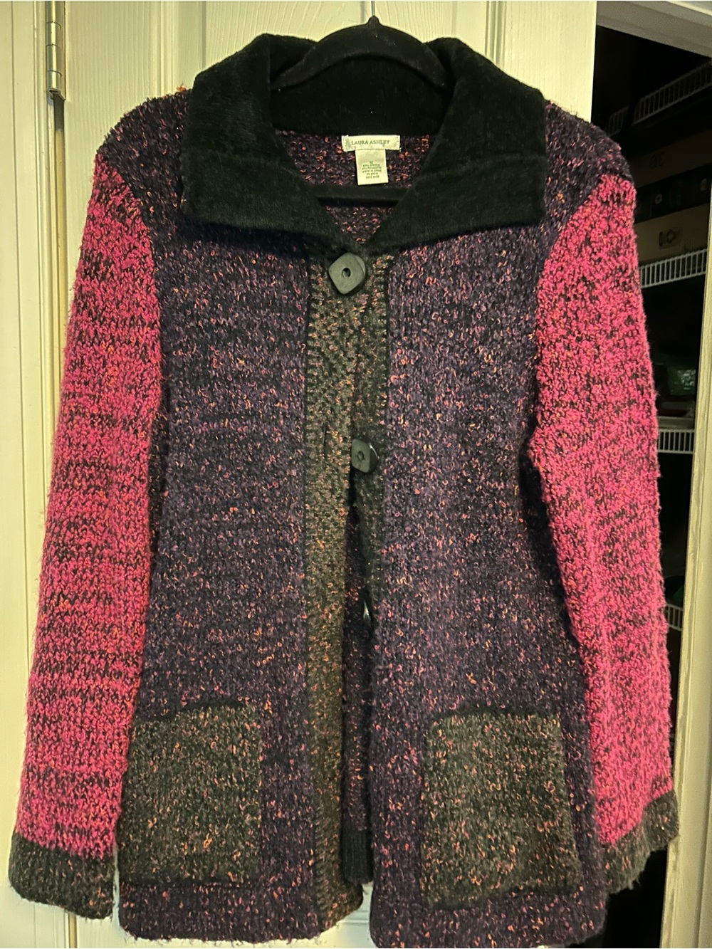 Laura Ashley Pink and Purple Mixed-Knit Button Cardigan